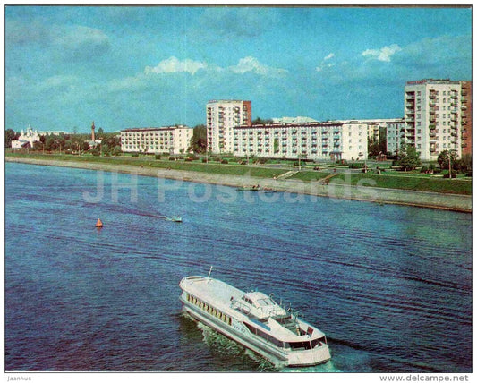 the Alexander Nevsky embankment - passenger boat - large format postcard - Novgorod - 1978 - Russia USSR - unused - JH Postcards