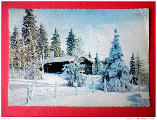Christmas Greeting Card - winter view - house - 2218/6 - Finland - sent from Finland to Estonia USSR 1974 - JH Postcards