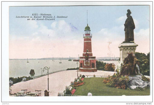 Leuchtturm u. Kaiser Wilhelm I Denkmal - Lighthouse - monument - Kiel - Holtenau - Germany - old postcard - unused - JH Postcards