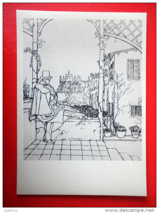 drawing by writer V. Zhukovsky . writer N. Gogol in Rome - Drawings by Russian Writers - 1961 - Russia USSR - unused - JH Postcards
