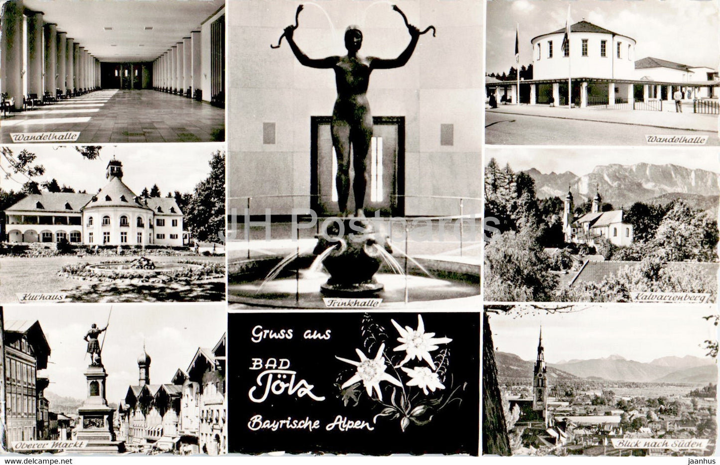 Gruss aus Bad Tolz - Bayrische Alpen - Wandelhalle - Kurhaus - Oberer Markt - old postcard - 1955 - Germany - used - JH Postcards