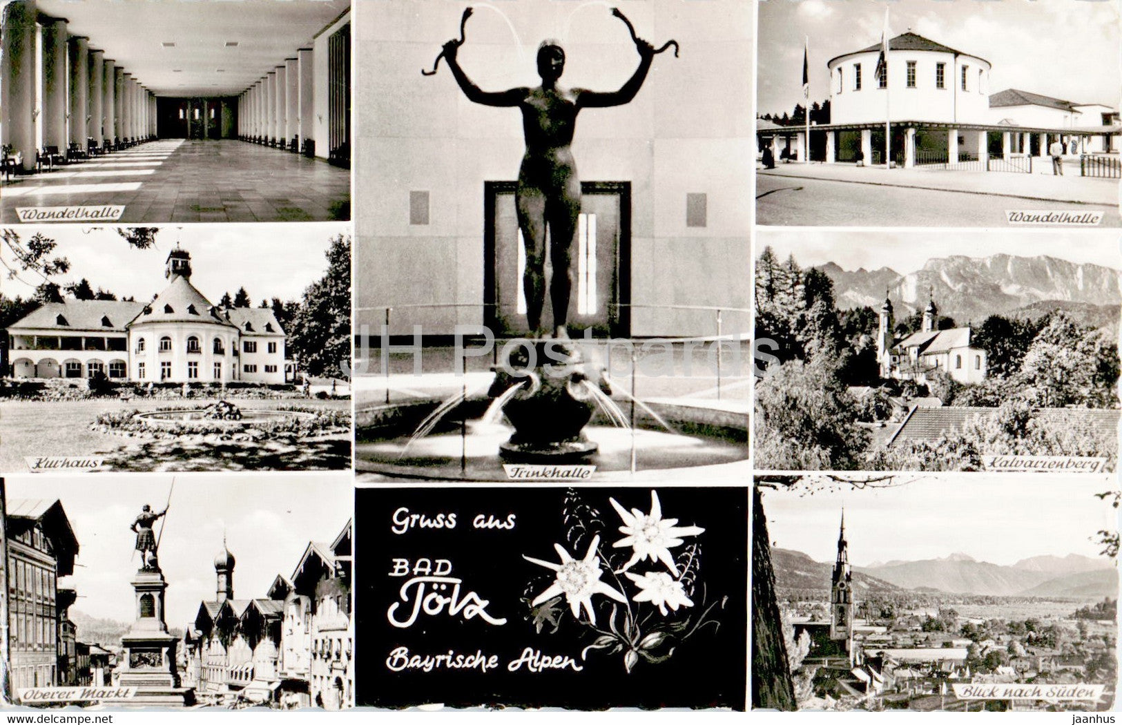 Gruss aus Bad Tolz - Bayrische Alpen - Wandelhalle - Kurhaus - Oberer Markt - old postcard - 1955 - Germany - used - JH Postcards