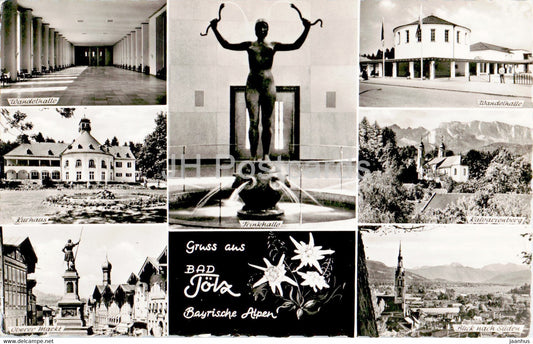 Gruss aus Bad Tolz - Bayrische Alpen - Wandelhalle - Kurhaus - Oberer Markt - old postcard - 1955 - Germany - used - JH Postcards