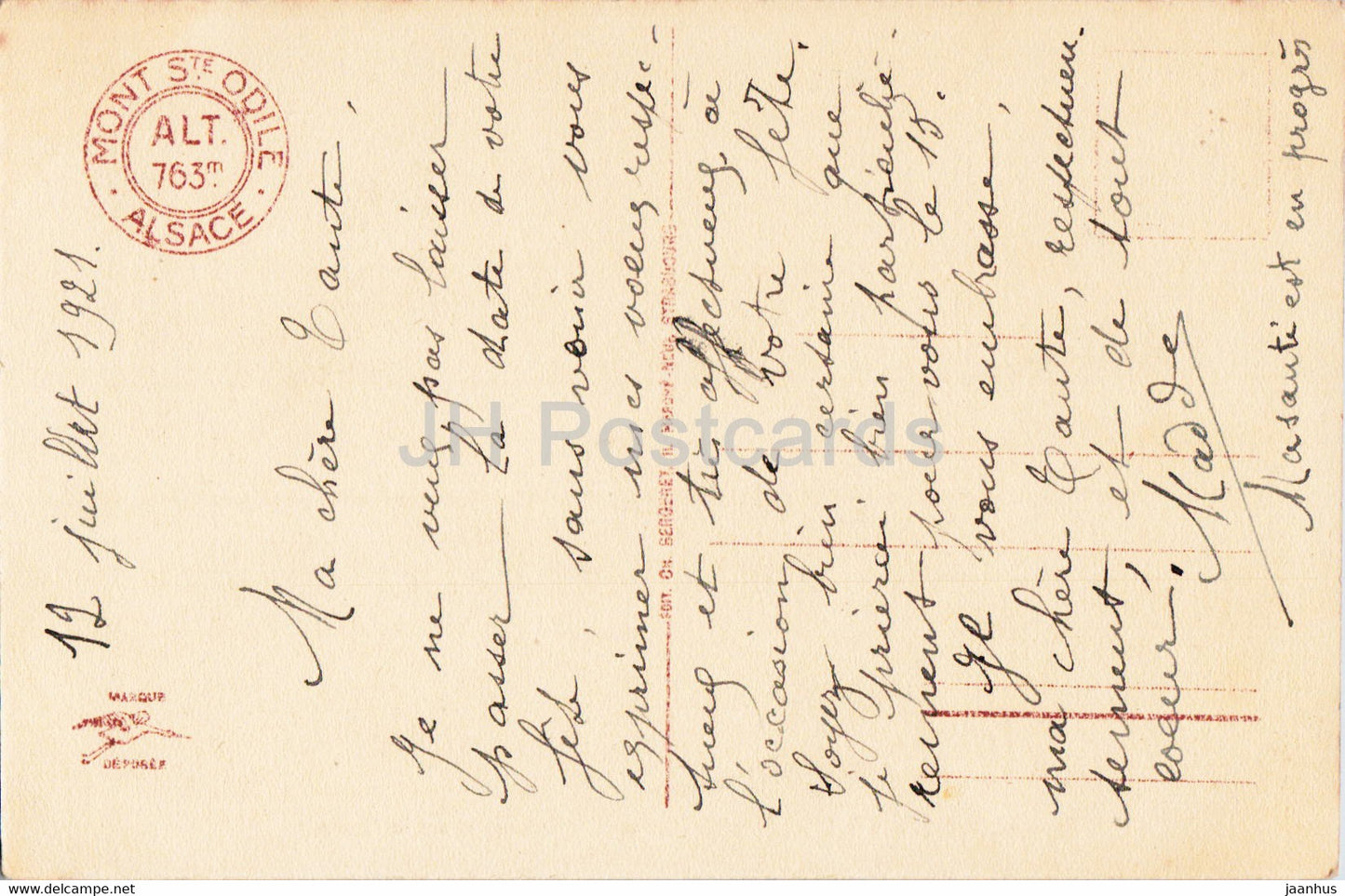 Mont Sainte Odile 763 m - Chapelle de la Croix - 67 - old postcard - 1921 - France - used