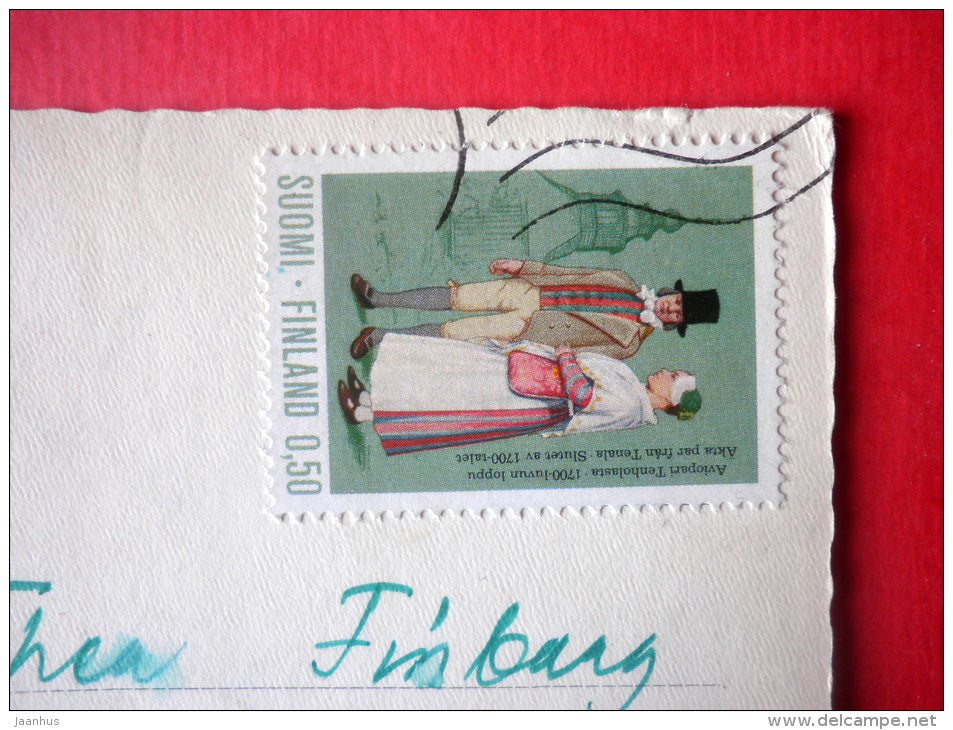 Christmas Greeting Card - winter view - house - 2218/6 - Finland - sent from Finland to Estonia USSR 1974 - JH Postcards