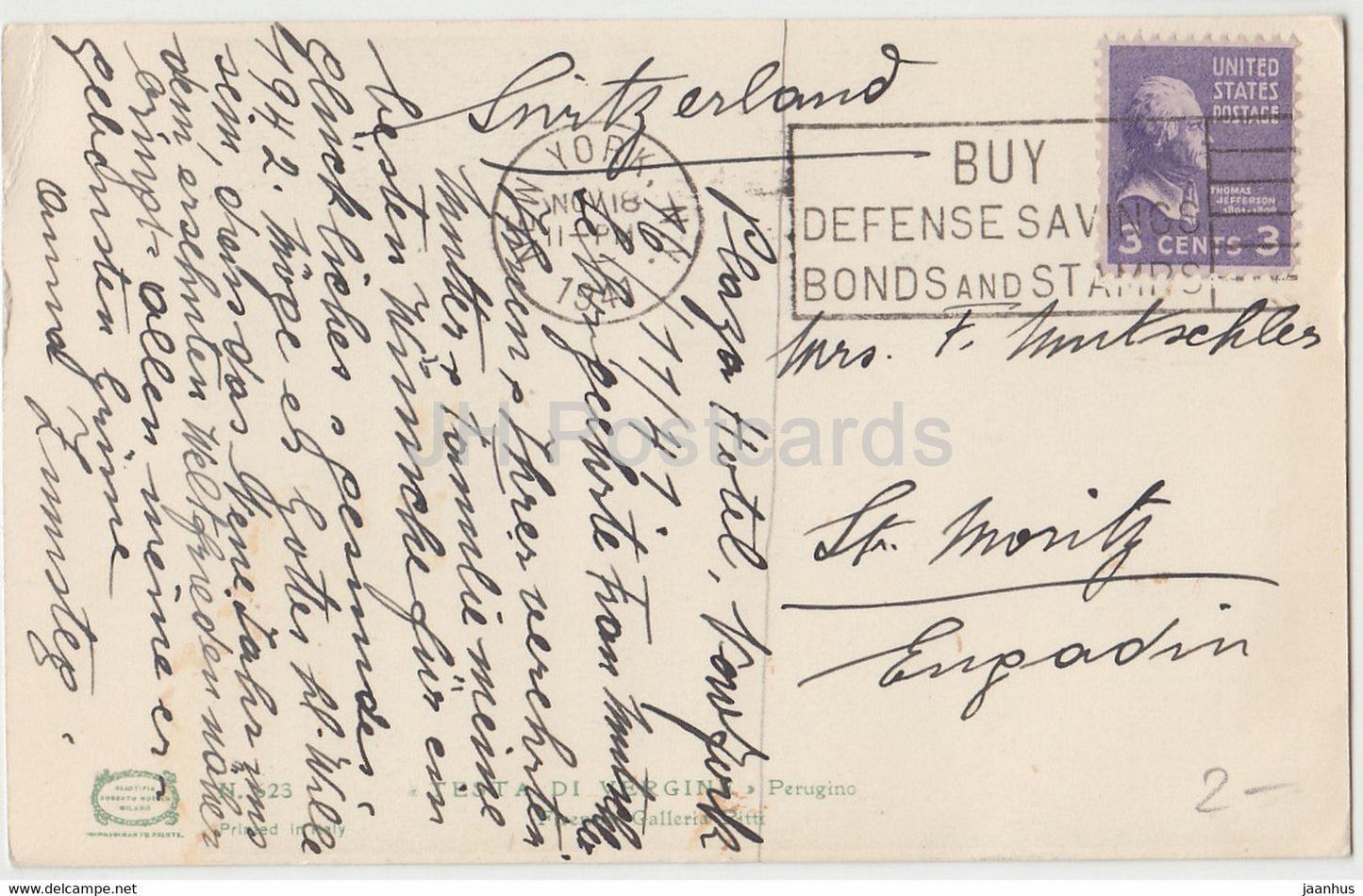 painting by Pietro Perugino - Testa di Vergine - Virgin Mary - 623 - Italian art - old postcard - 1941 - Italy - used