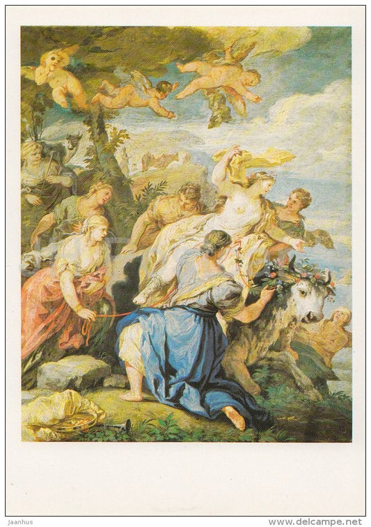 painting by Jean-Baptiste van Loo - The Rape of Europa - French art - Lithuania USSR - 1982 - unused - JH Postcards