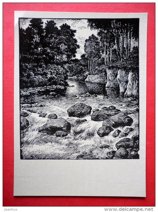 engraving by Arturs Duburs - The Amata - latvian art - unused - JH Postcards