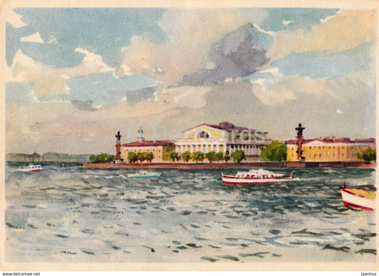 Leningrad - St. Petersburg - Spit of Vasilyevsky Island - illustration by K. Dzhakov - 1961 - Russia USSR - unused - JH Postcards