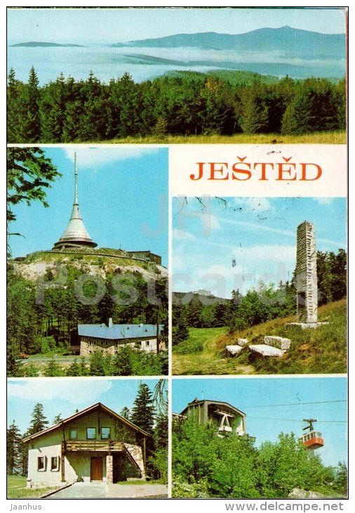 Ješted , 1012 m - the monument to labor movement - upper lift station - Czechoslovakia - Czech - used 1978 - JH Postcards
