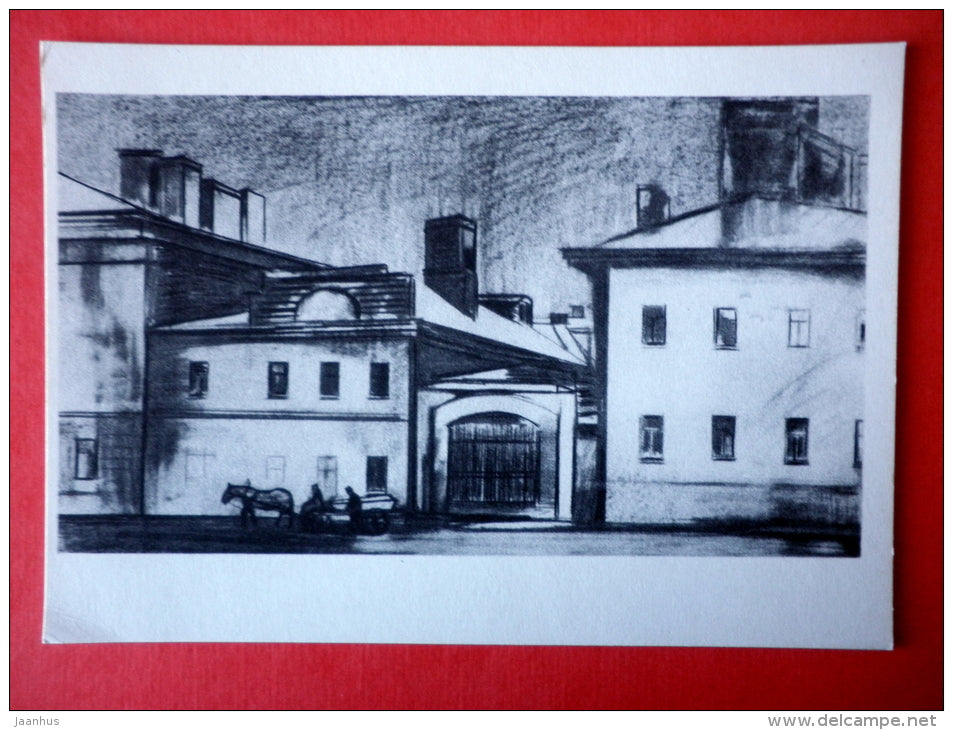 illustration by B. Basov - carriage - building - Poor Folk by F. Dostoyevsky - 1971 - USSR Russia - unused - JH Postcards