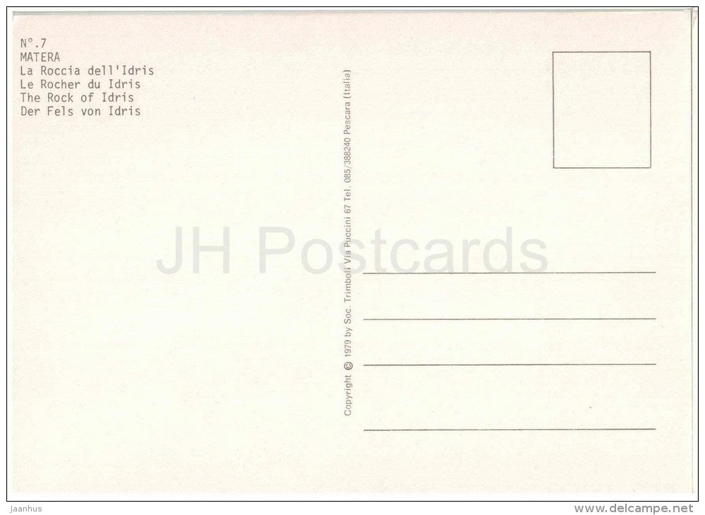 La Roccia dell`Idris - The Rock of Idris - Matera - Basilicata - 7 - Italia - Italy - unused - JH Postcards