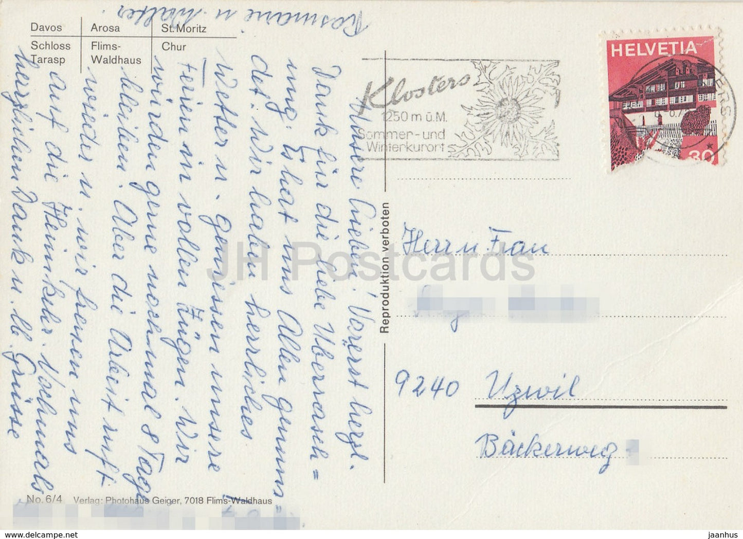 Graubunden - Davos - Arosa - St Moritz - Schloss Tarasp - Chur - cable car - multiview - 1975 - Switzerland - used