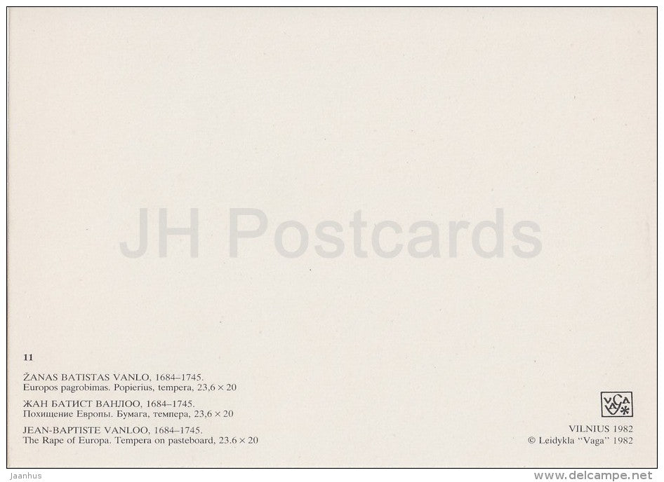 painting by Jean-Baptiste van Loo - The Rape of Europa - French art - Lithuania USSR - 1982 - unused - JH Postcards