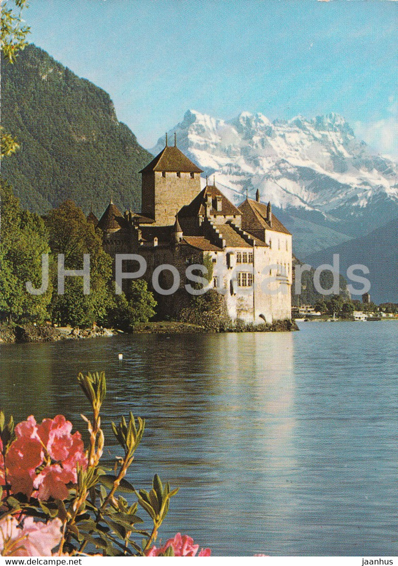 Chateau de Chillon pres Montreux - Lac Leman et les Dents du Midi - castle -1988 - Switzerland - unused - JH Postcards
