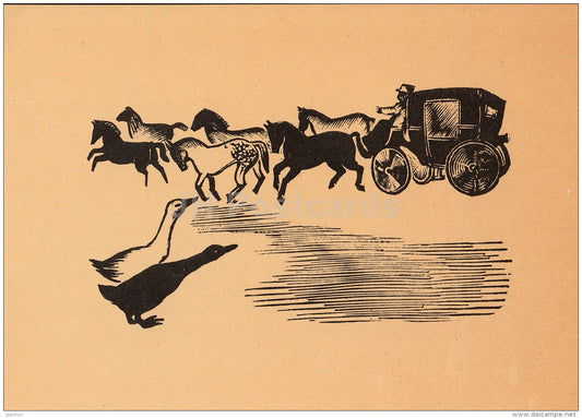 illustration by H. Mugasto - Little Illimar - horses - Writer Fr. Tuglas Works - 1986 - Estonia USSR - unused - JH Postcards