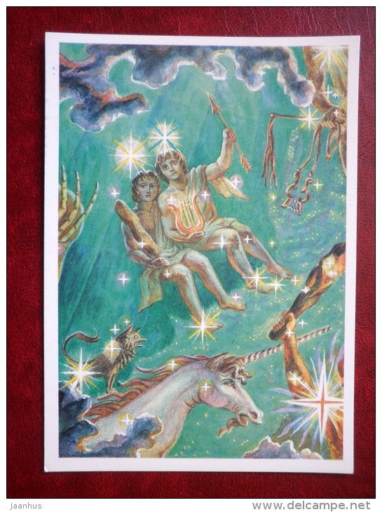 Gemini - constellations - twins - night sky - 1990 - Russia USSR - unused - JH Postcards