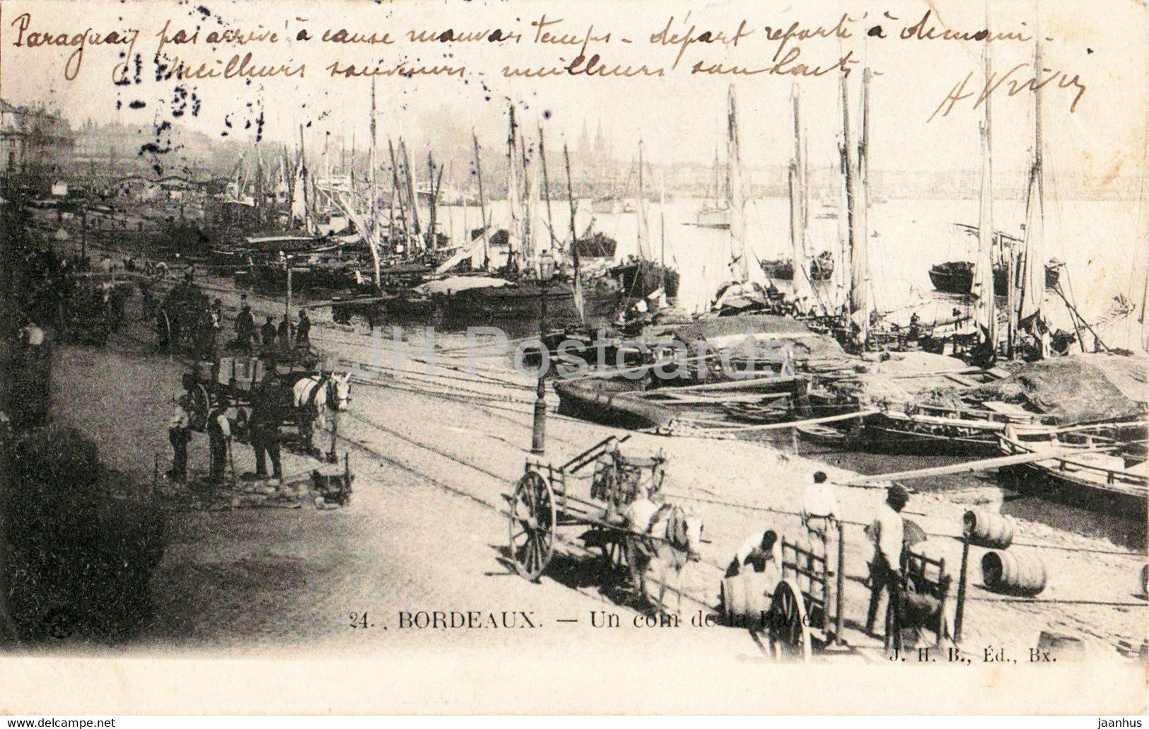 Bordeaux - Un coin de la Rade - sailing boat - ship - horse carriage - 24 - old postcard - 1904 - France - used - JH Postcards