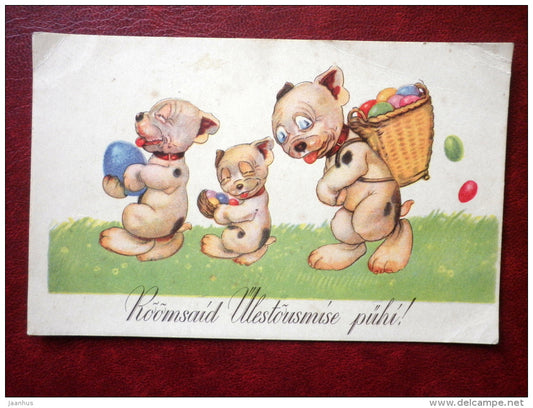 Easter Greeting Card - dogs - eggs - WO 11 - circulated in 1935 - Estonia - used - JH Postcards