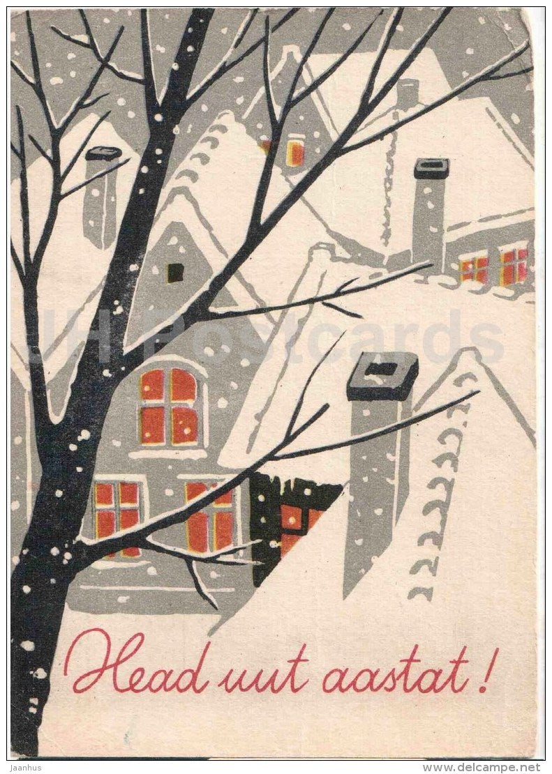 New Year greeting Card by S. Väljal - city houses - 1959 - Estonia USSR - used - JH Postcards