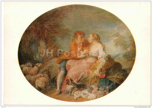 painting by Francois Boucher - Pastoral scene - dog - French art - France - 1981 - Russia USSR - unused - JH Postcards
