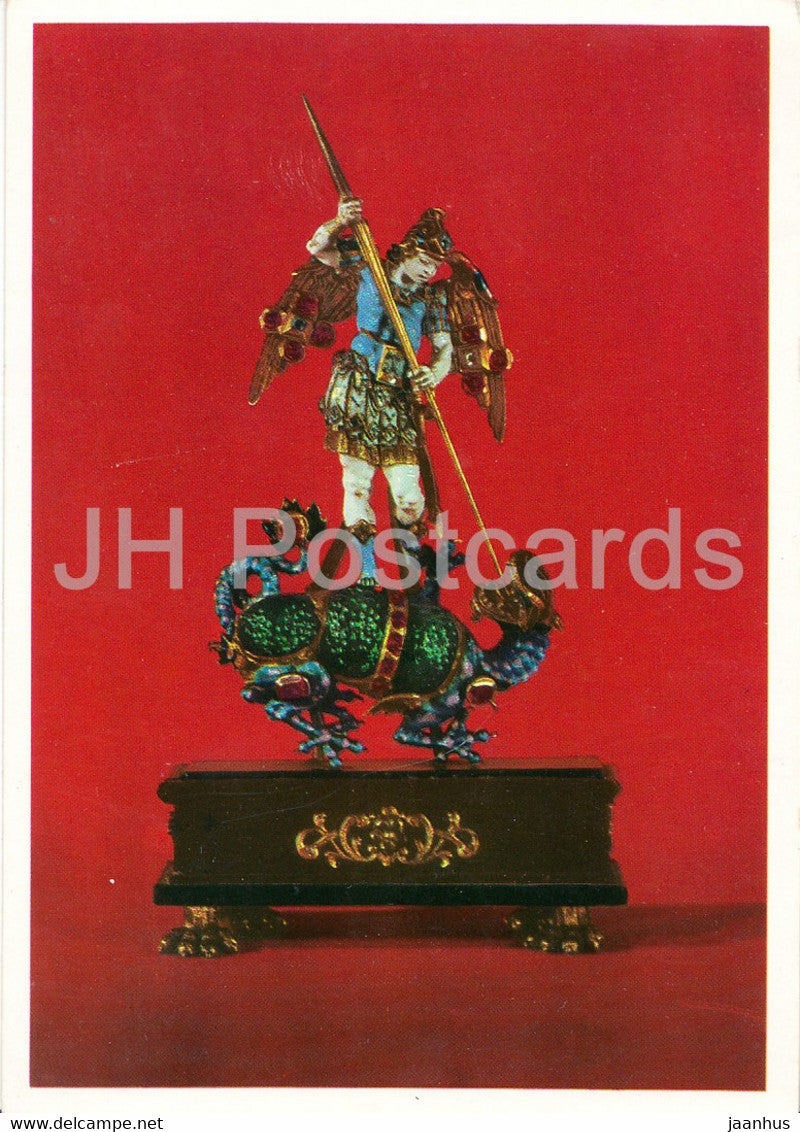 St Michael - Goldemail - Edelsteine - Jewelry - art - Germany - unused - JH Postcards