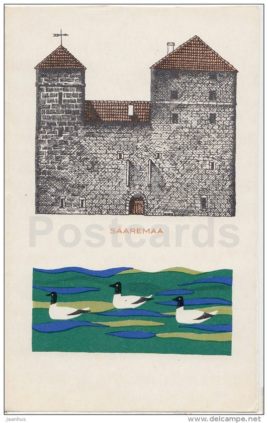 illustration by H. Arrak - Castle - Farm House - Saaremaa - 1972 - Estonia USSR - unused - JH Postcards