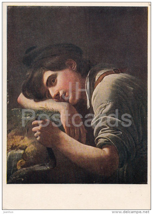 painting by O. Kiprensky - Young Gardener , 1817 - Russian art - 1953 - Russia USSR - unused - JH Postcards