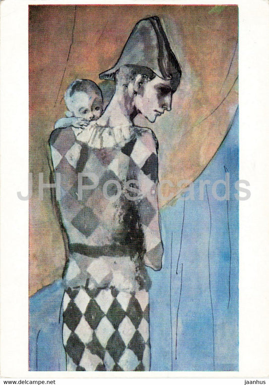 painting by Pablo Picasso - The Harlequin' s Family - Spanish art - Germany - used - JH Postcards