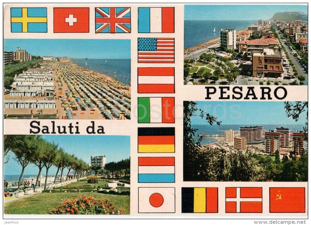 Saluti da Pesaro - beach - Pesaro - Marche - PES 165 - Italia - Italy - sent from Italy Pesaro to Germany 1981 - JH Postcards
