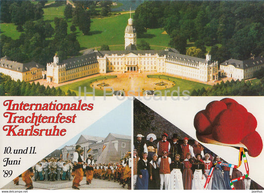 Internationales Trachtenfest Karlsruhe - Karlsruher Schloss - castle - folk costumes - 1989 - Germany - unused - JH Postcards