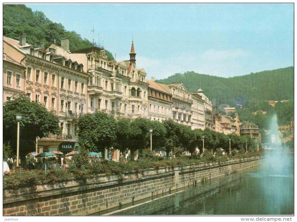 Karlovy Vary - Karlsbad - spa - view of the spa across the river Tepla - Czechoslovakia - Czech - unused - JH Postcards