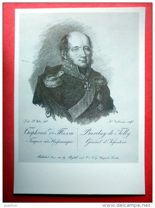 Engraving by F. Vendramini - russian General Barclay de Tolly - Borodino Battle of 1820s - 1987 - Russia USSR - unused - JH Postcards