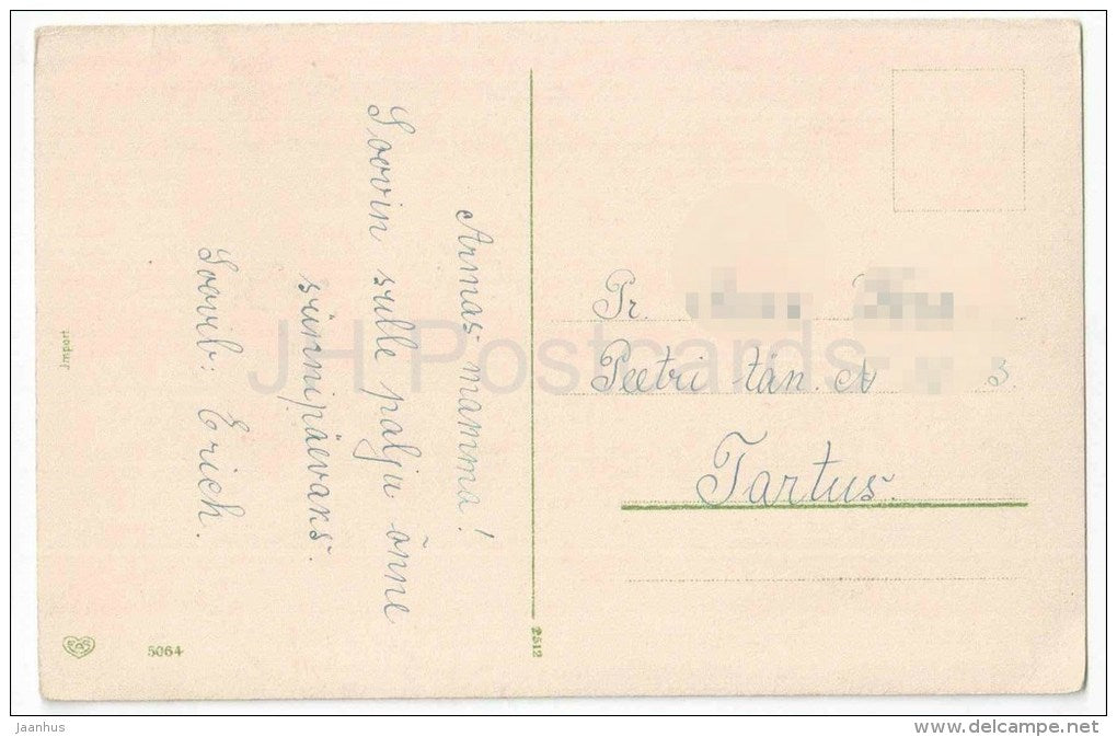 Greeting Card - Pink Roses - flowers - EAS 5064 - old postcard - circulated in Estonia - JH Postcards