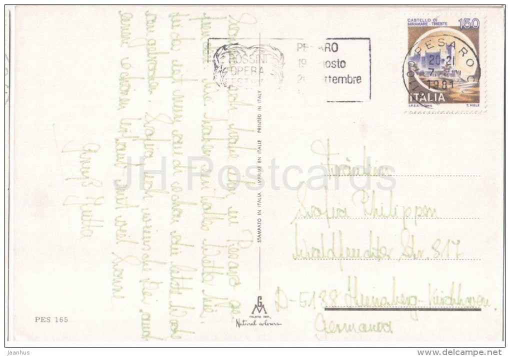 Saluti da Pesaro - beach - Pesaro - Marche - PES 165 - Italia - Italy - sent from Italy Pesaro to Germany 1981 - JH Postcards