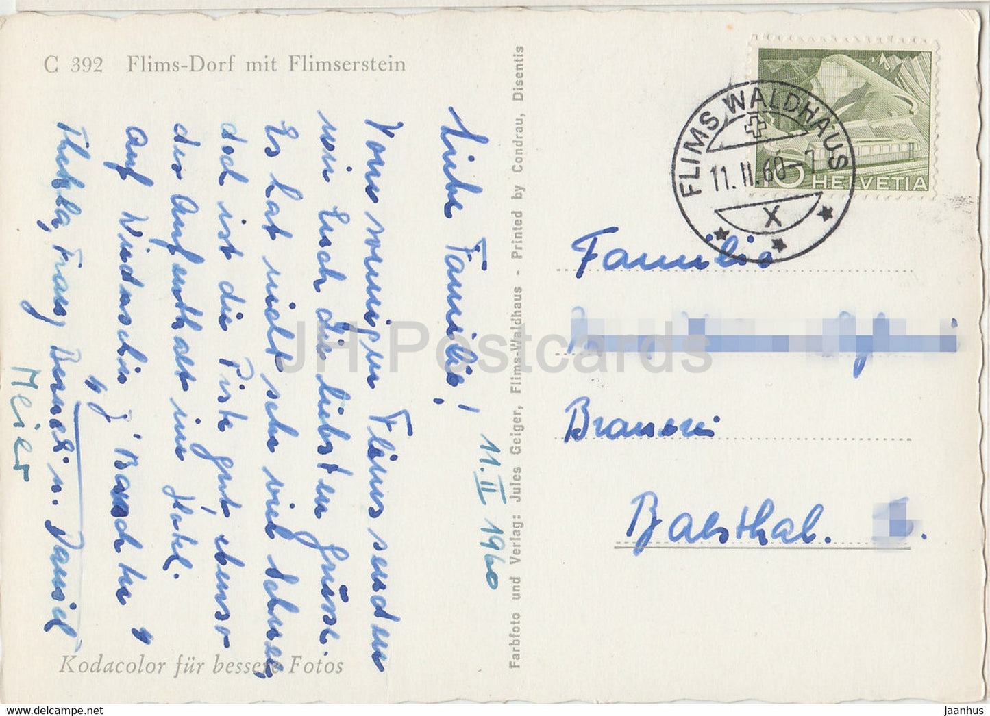 Flims Dorf mit Flimserstein - 255 - 1960 - Schweiz - gebraucht