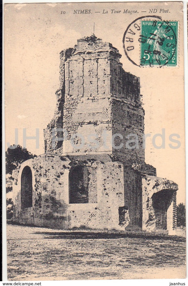 Nimes - La Tour Magne - tower - 10 - 1910 - old postcard - France - used - JH Postcards