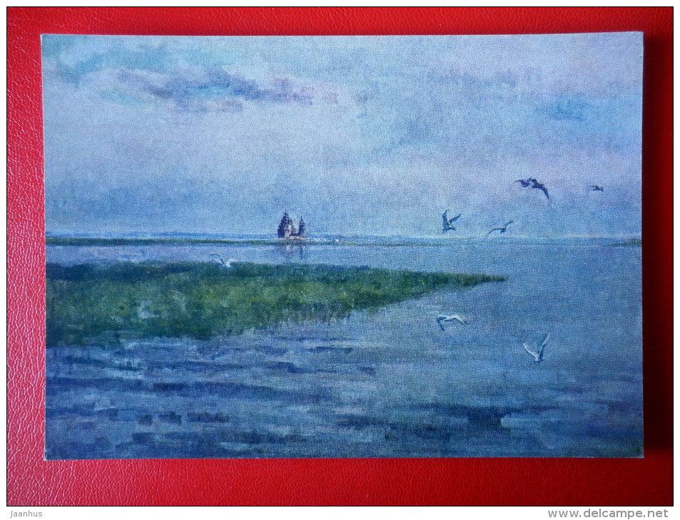 painting by A. Korobov - View of the Kizhi Island from lake Onega - Kizhi - 1965 - Russia USSR - unused - JH Postcards