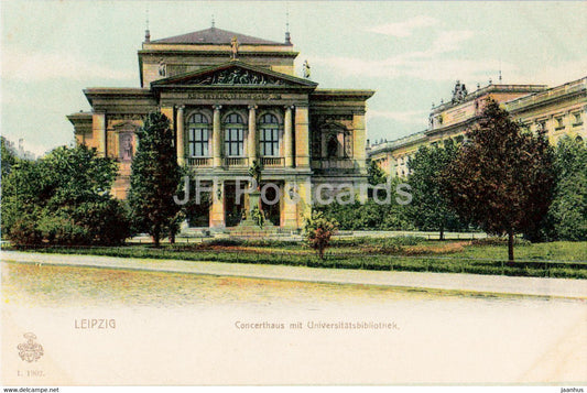 Leipzig - Concerthaus mit Universitatsbibliothek - old postcard - 1902 - Germany - unused - JH Postcards