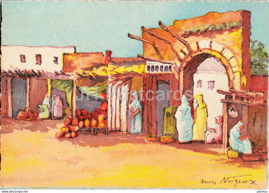 Marrakech - Marrakesh - Les Souks - illustration by Henri Noizeux - Morocco - unused - JH Postcards