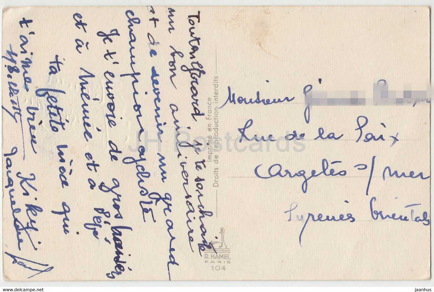 Birthday Greeting Card - Heureux Anniversaire - flowers in a vase - R Hamel illustration - old postcard - France - used