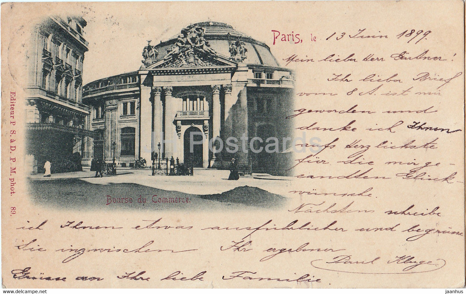 Paris - Bourse du Commerce - old postcard - 1899 - France - used - JH Postcards