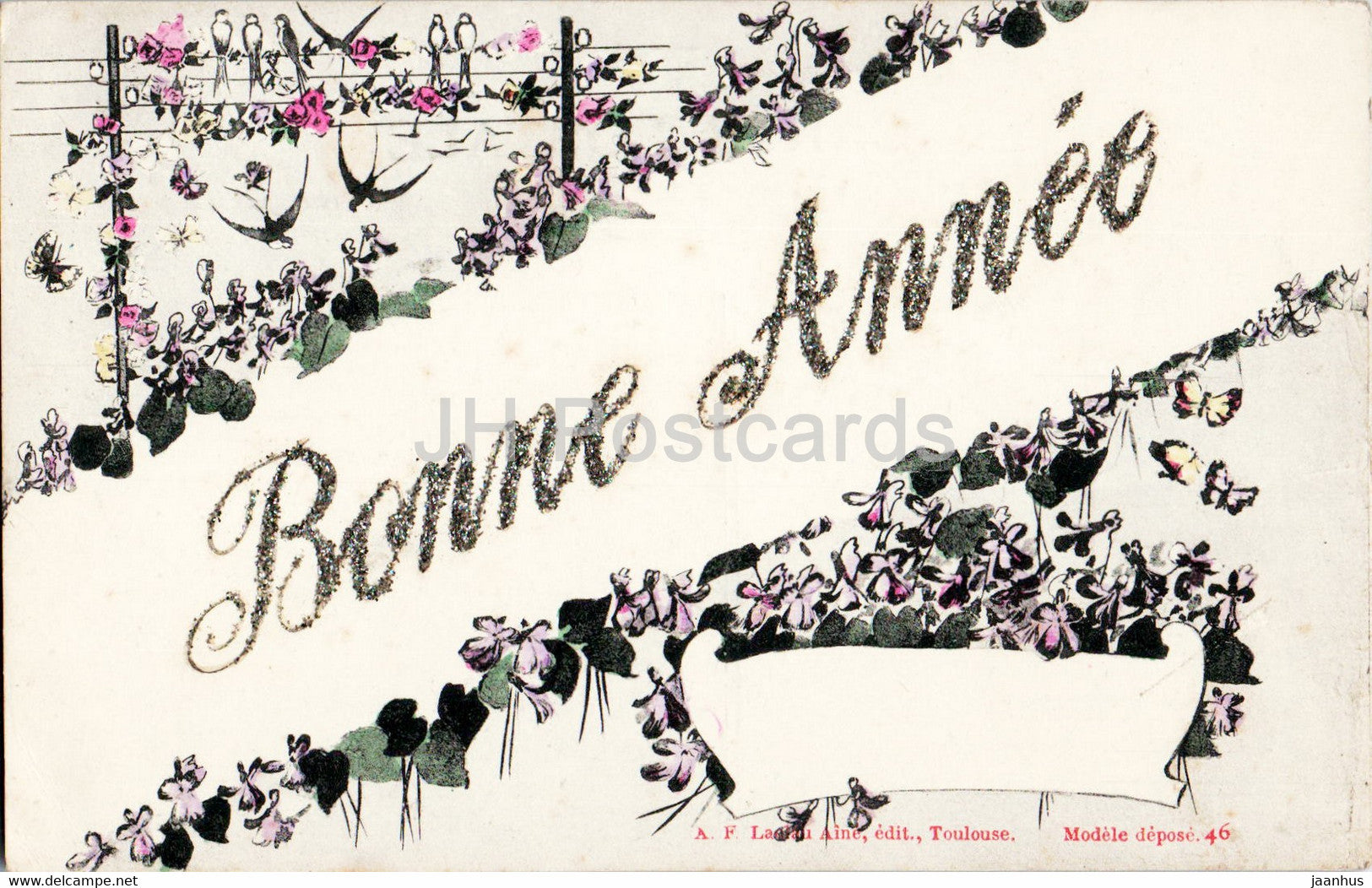 Birthday Greeting Card - Bonne Annee - illustration - 46 - old postcard - France - used - JH Postcards