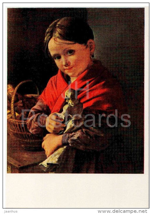 painting by V. Tropinin - Girl with a doll , 1841 - russian art - unused - JH Postcards