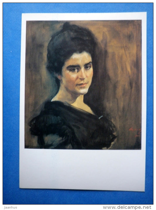 painting by V. A. Serov -  Portret of Sofiya Lukomskaya , 1900 - russian art - unused - JH Postcards