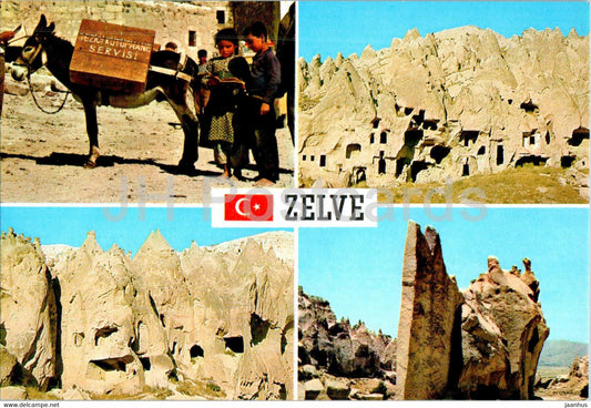 Zelve - Nevsehir - The itinerant library and views from Zelve - donkey - animals - multiview - Turkey - unused - JH Postcards