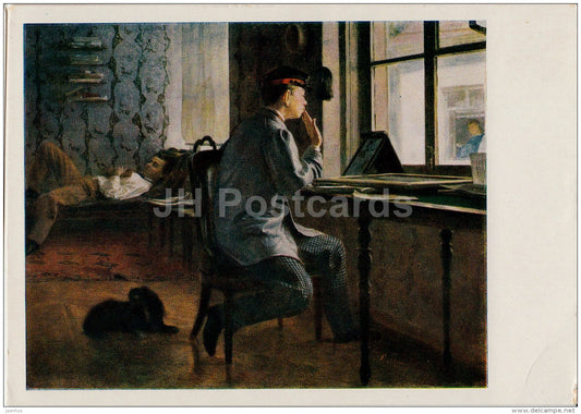 painting by I. Repin - Preparation for exams , 1865 - Russian art - 1957 - Russia USSR - unused - JH Postcards