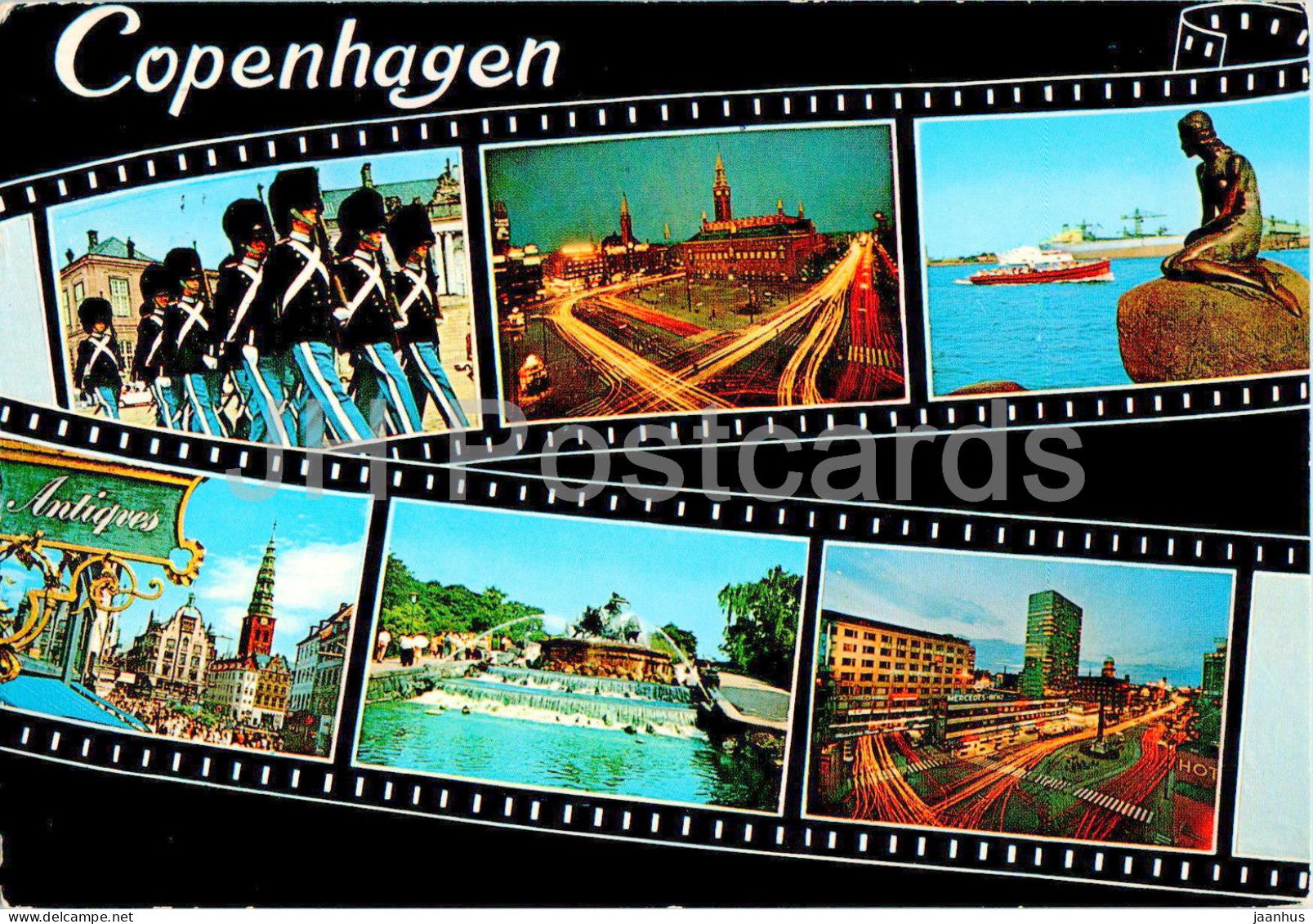 Copenhagen - Kobenhavn - Gefion fountain - Little Mermaid - Royal Guard - multiview - T 107 - 1977 - Denmark - used - JH Postcards