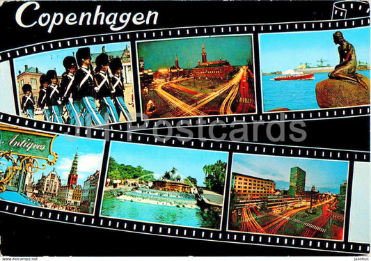 Copenhagen - Kobenhavn - Gefion fountain - Little Mermaid - Royal Guard - multiview - T 107 - 1977 - Denmark - used - JH Postcards