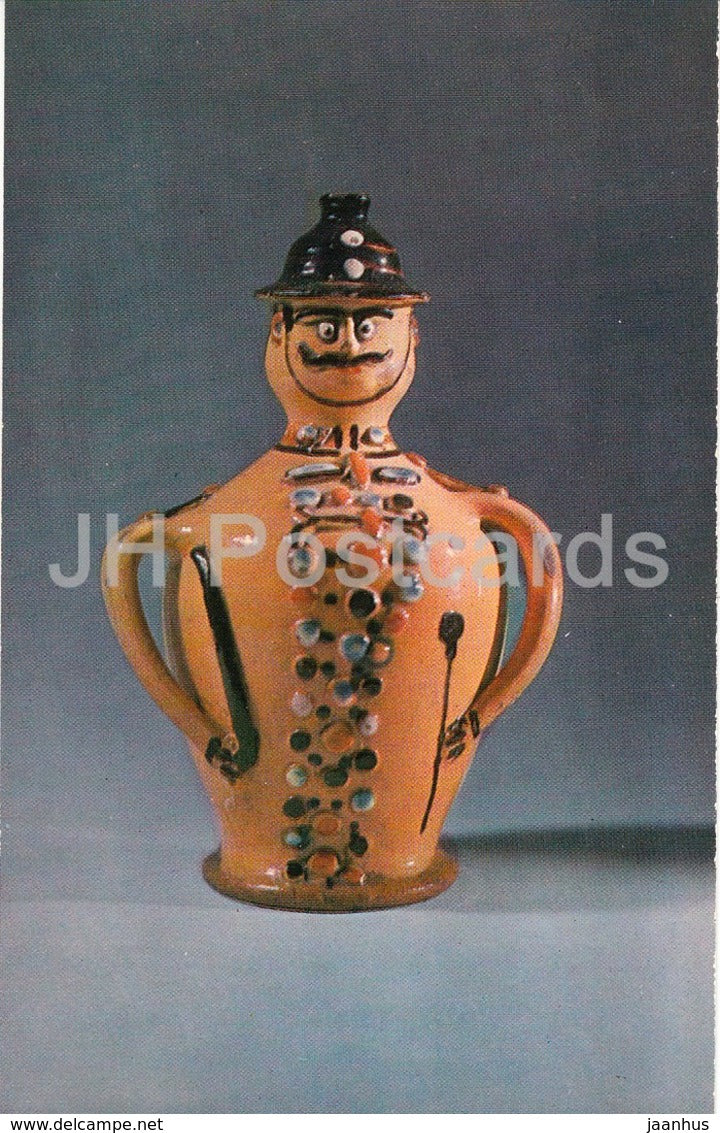 Wine Bottle - Hungary - clay - policeman - Folk Art - 1973 - Russia USSR - unused - JH Postcards